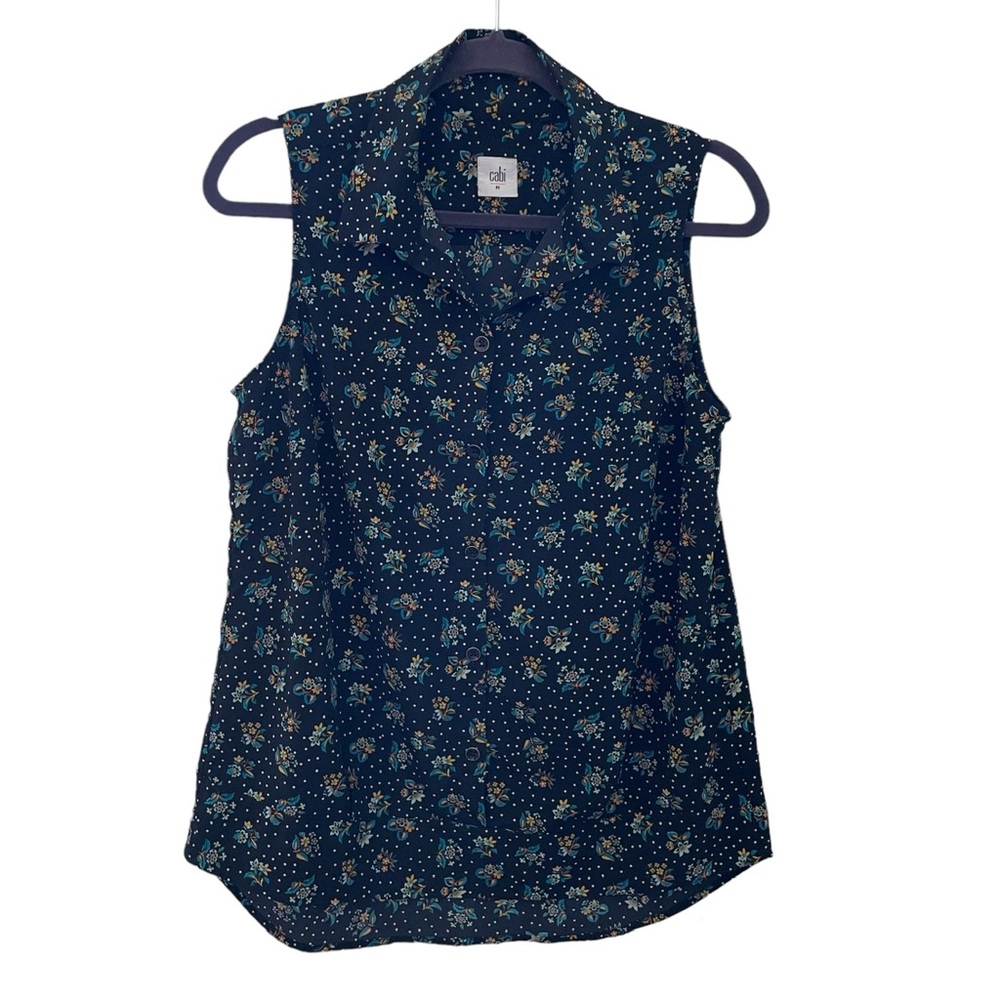 Cabi Sleeveless Polka-Dot & Floral Blouse - M